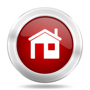 house icon, red round glossy metallic button, web and mobile app design illustration